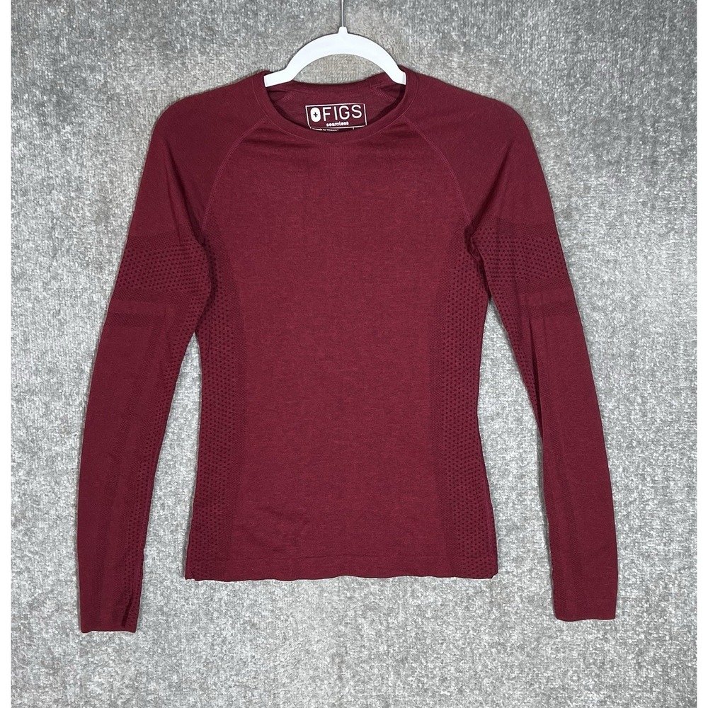 Figs Salta Seamless Long Sleeve Underscrub Womens Sz XS Burgundy Crew Breathable